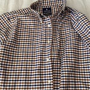 Brown/blue plaid collared shirt